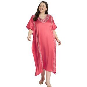 Gypsie Blu Women Satin Solid Embroidery Kaftan Dress Plus Size Maxi Dresses